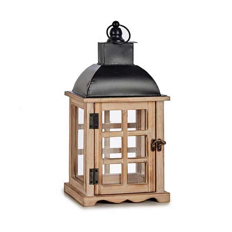 Lantern Black Metal Wood Brown (14 x 40 x 20...