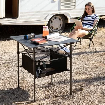 Folding Camping Table with Basket and Cover Folble...