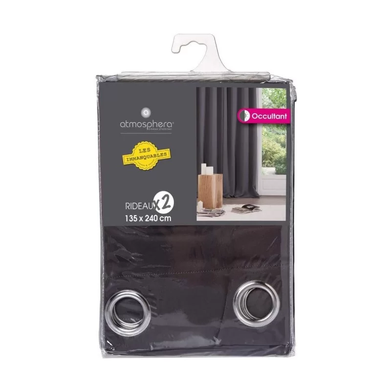 Curtains Atmosphera Opaque Grey Polyester 2...