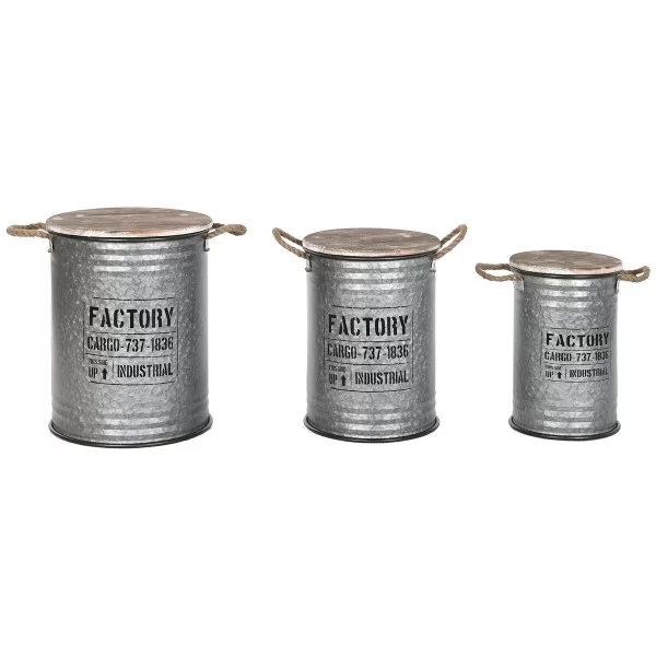 Set of Chests Home ESPRIT Silver Dark brown Metal Vintage 38 x 38 x 48 cm