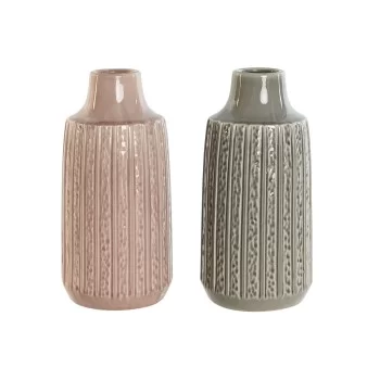 Vase Home ESPRIT Grey Pink Porcelain 15 x 15 x 31 cm (2...