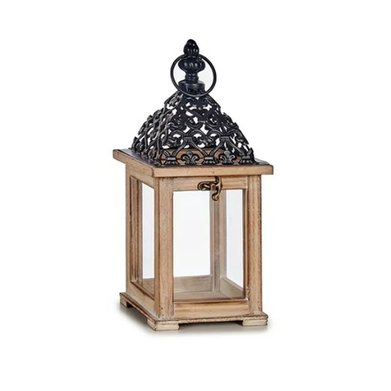 Lantern Black Natural Wood 13 x 29 x 13 cm...