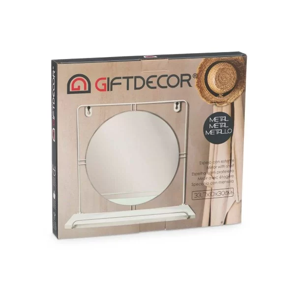 Mirror with Mounting Bracket White Metal MDF Wood 33,7 x 30 x 10 cm (4 Units)