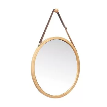 Hanging mirror Natural Leather Bamboo Circular 38 x 35 x... 2