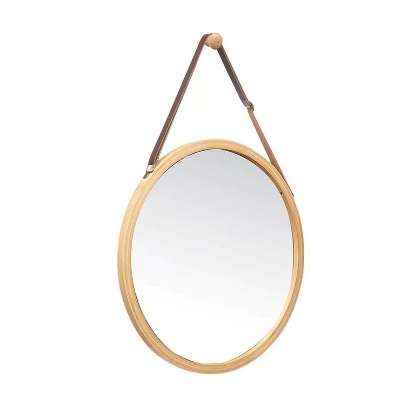 Hanging mirror Natural Leather Bamboo Circular...