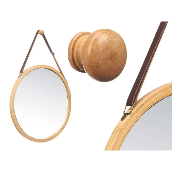 Hanging mirror Natural Leather Bamboo Circular 38 x 35 x 1,5 cm (6 Units)
