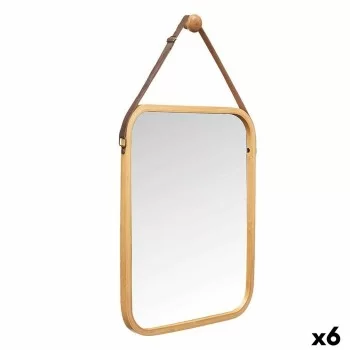 Hanging mirror Natural Leather Bamboo Rectangular 34 x...