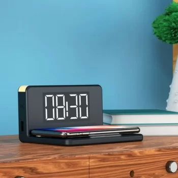 Alarm Clock with Wireless Charger KSIX Qi Black 2
