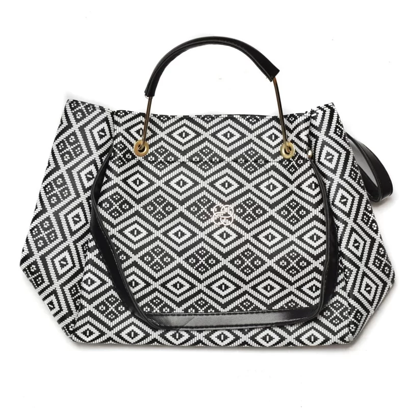 Women's Handbag Madamra 128-SIYAH-BEYAZ White 30 x 26 x 12 cm