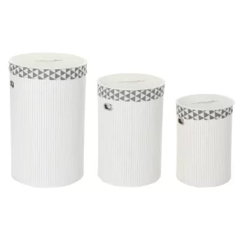 Laundry basket DKD Home Decor White Set Polyester Bamboo...