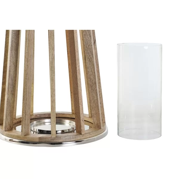 Candleholder DKD Home Decor Brown Silver Natural Crystal Mango wood 32 x 32 x 51 cm