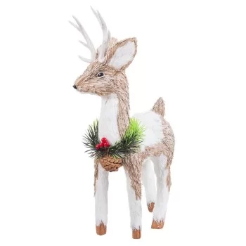 Christmas bauble White Natural Fibre Polyfoam Deer 20 x... 2
