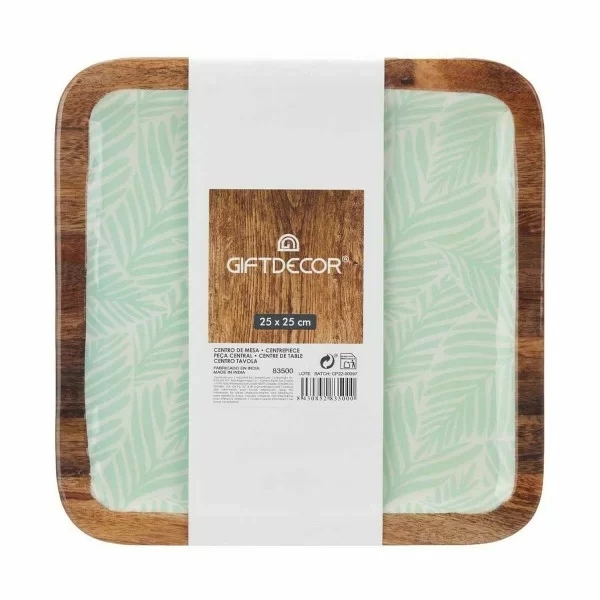 Centerpiece 25 x 25 cm Leaf of a plant White Brown Green Resin Mango wood (6 Units)