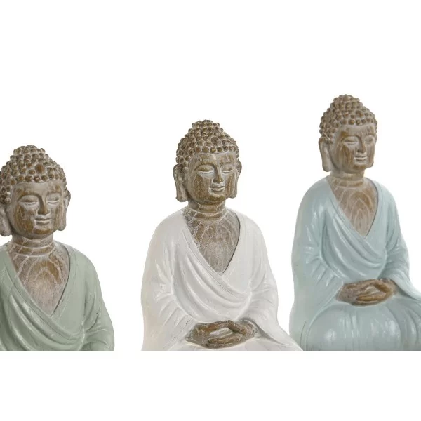 Decorative Figure Home ESPRIT White Green Turquoise Buddha Oriental 12 x 12 x 18,5 cm (3 Units)