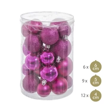 Christmas Baubles Fuchsia Plastic Glitter 12,5 x 12,5 x...
