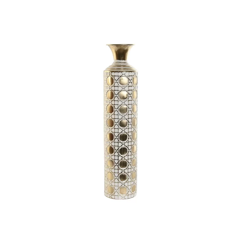 Vase Home ESPRIT White Golden Metal 14,6 x 14,6 x 65,4 cm