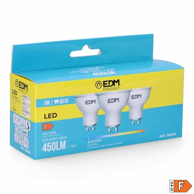 Pack of 3 LED bulbs EDM F 5 W GU10 450 lm Ø 5 x...