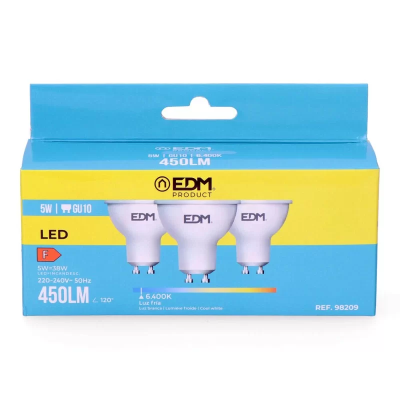 Pack of 3 LED bulbs EDM F 5 W GU10 450 lm Ø 5 x...