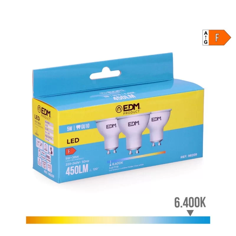Pack of 3 LED bulbs EDM F 5 W GU10 450 lm Ø 5 x...