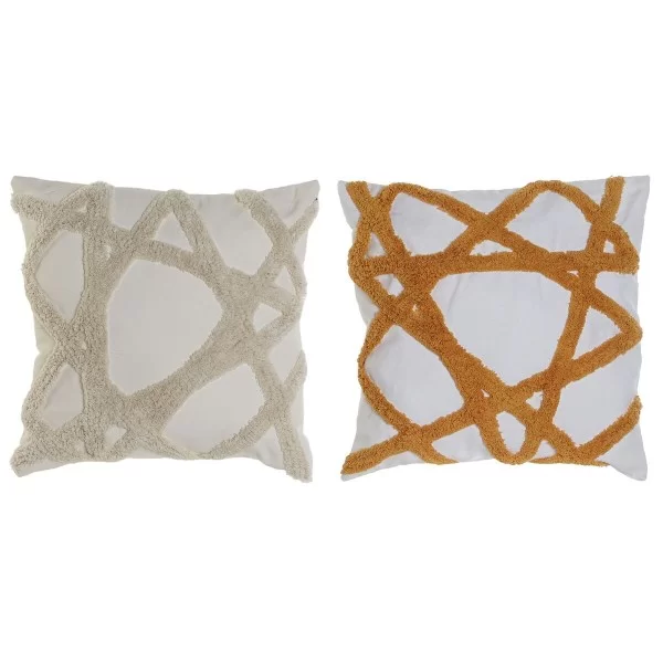 Cushion Home ESPRIT White Orange 40 x 5 x 40 cm (2 Units)