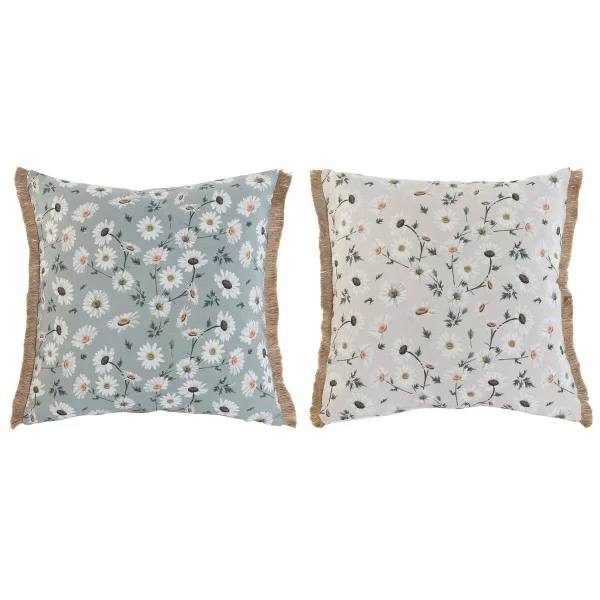 Cushion Home ESPRIT Green Beige Flowers Printed Romantic 45 x 5 x 45 cm (2 Units)