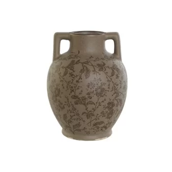 Vase Home ESPRIT Brown Green Stoneware Leaf of a plant 17...