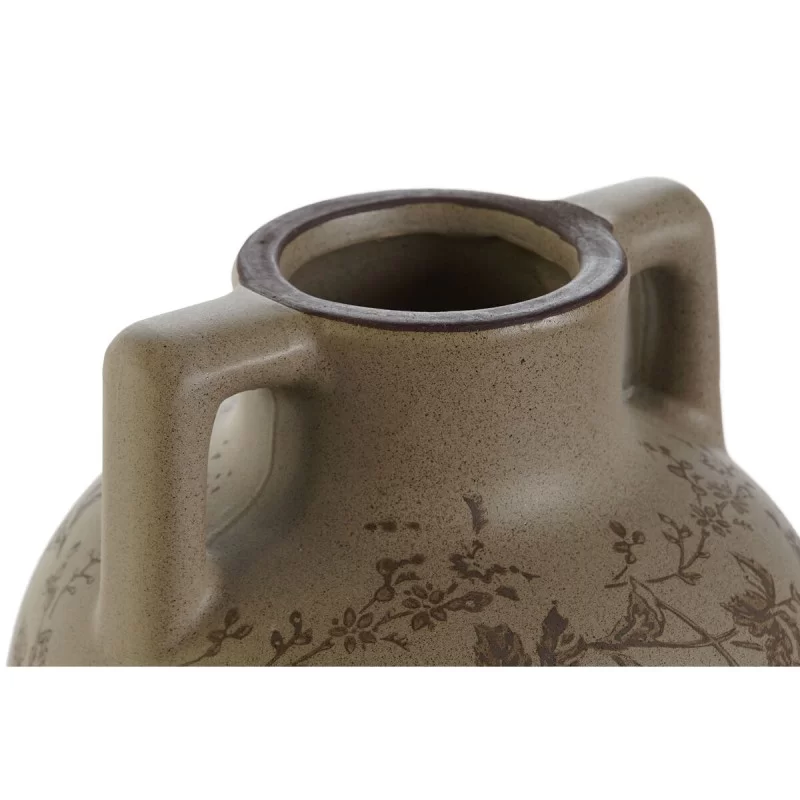 Vase Home ESPRIT Brown Green Stoneware Leaf of...