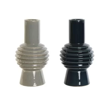 Vase Home ESPRIT Blue Grey Porcelain 14 x 14 x 28 cm (2...