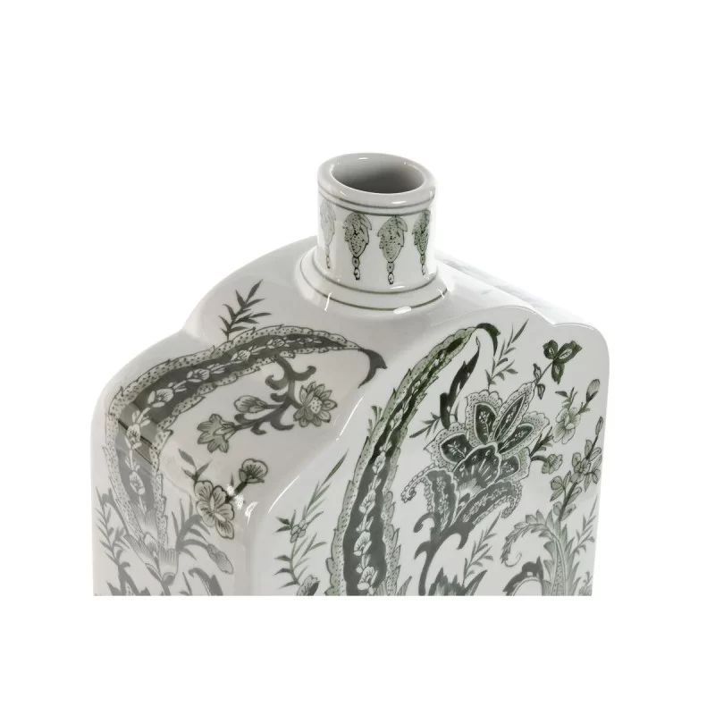 Vase Home ESPRIT White Green Porcelain Leaf of...