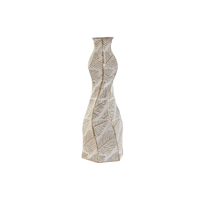 Vase Home ESPRIT White Golden Metal Tropical Leaf of a plant 20 x 20 x 53 cm