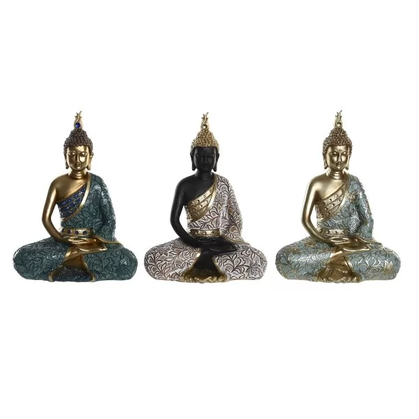 Decorative Figure DKD Home Decor Black Buddha Turquoise Green Oriental 20 x 11 x 27 cm (3 Pieces)