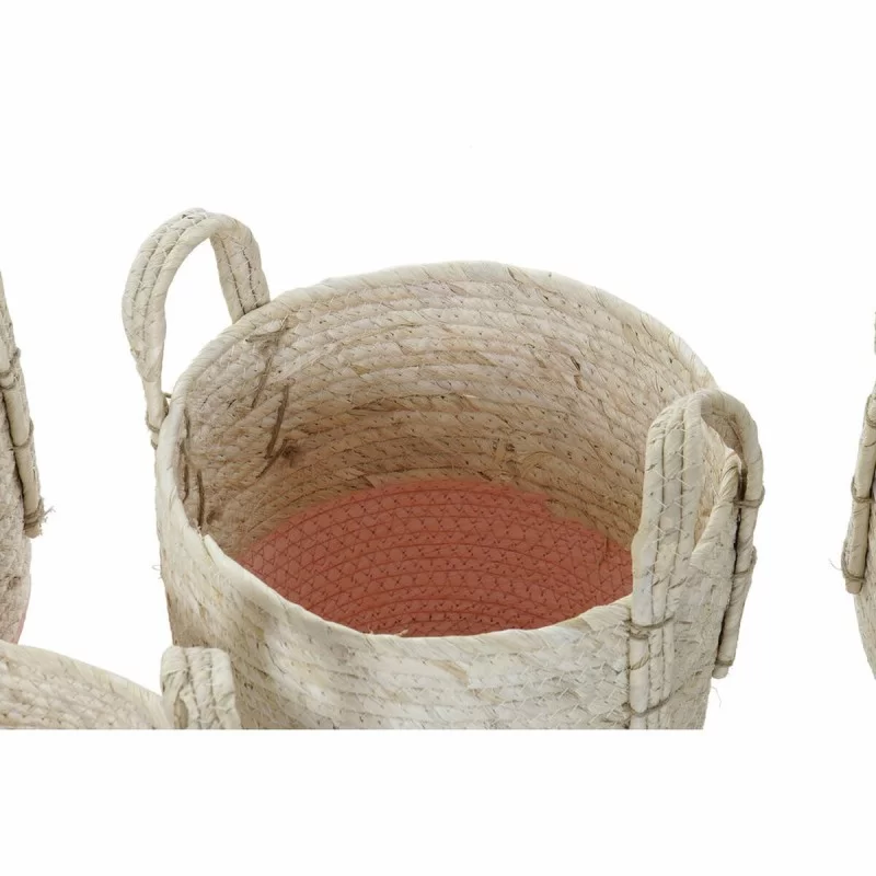 Basket set DKD Home Decor Natural Pink Green...
