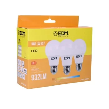 Pack of 3 LED bulbs EDM F 10 W E27 810 Lm Ø 6 x 10,8 cm...