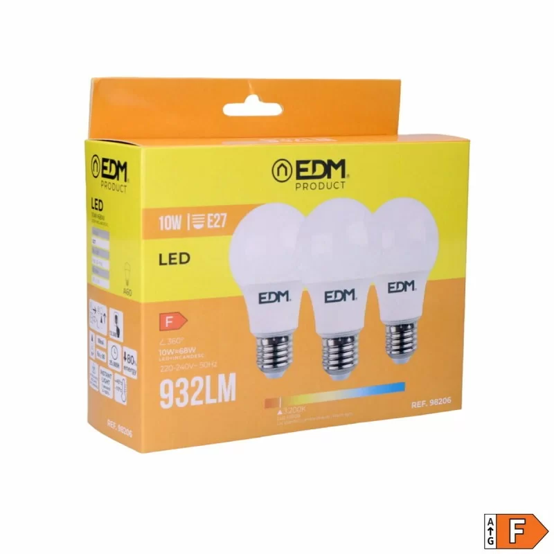 Pack of 3 LED bulbs EDM F 10 W E27 810 Lm Ø 6 x...