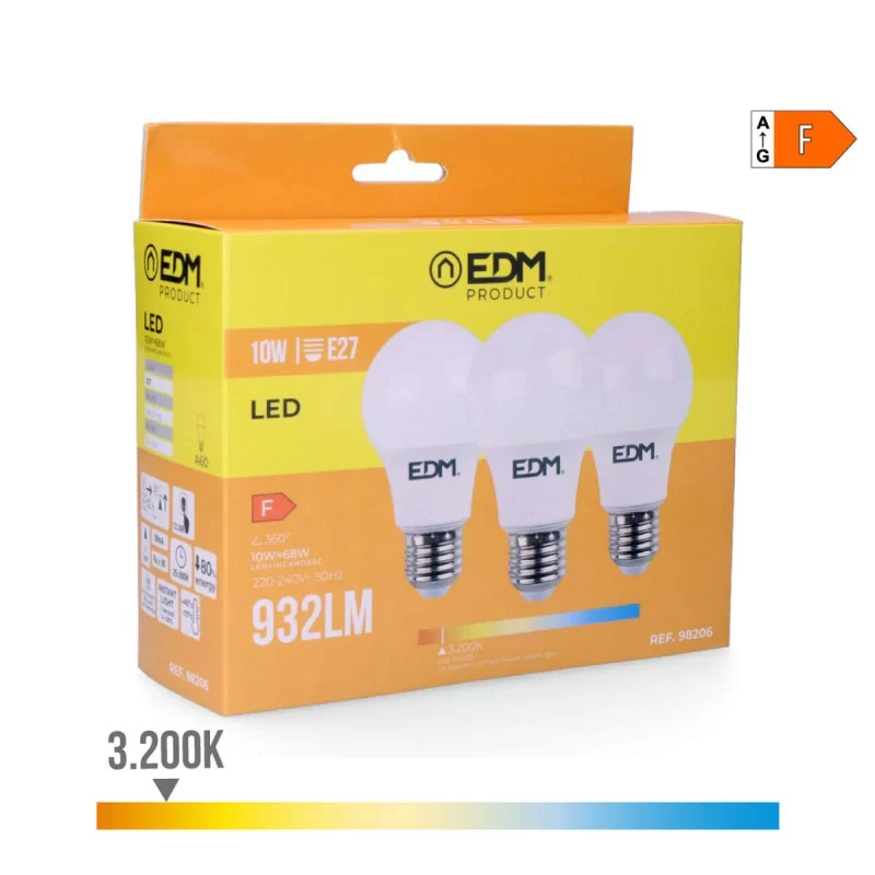 Pack of 3 LED bulbs EDM F 10 W E27 810 Lm Ø 6 x...