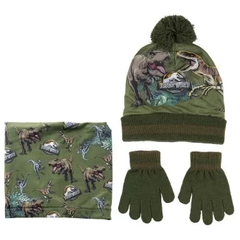 Hat, Gloves and Neck Warmer Jurassic Park 3 Pieces Dark...