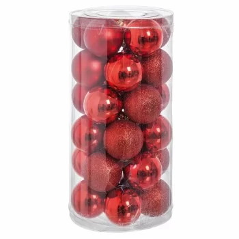 Christmas Baubles Red Plastic Glitter 6 x 6 x 6 cm (30...