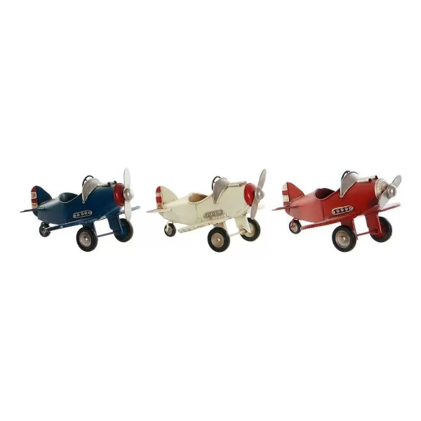 Vehicle DKD Home Decor Ornamental Blue White Red Little Plane Vintage 17,5 x 18 x 10 cm (3 Pieces)