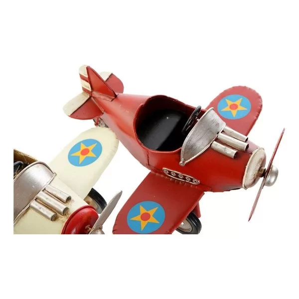 Vehicle DKD Home Decor Ornamental Blue White Red Little Plane Vintage 17,5 x 18 x 10 cm (3 Pieces)