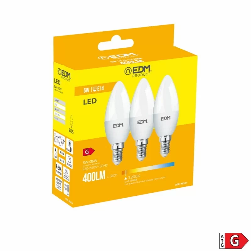 Pack of 3 LED bulbs EDM G 5 W E14 400 lm Ø 3,6...