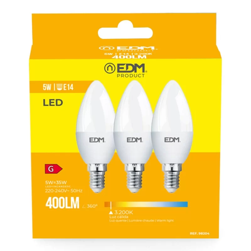 Pack of 3 LED bulbs EDM G 5 W E14 400 lm Ø 3,6...