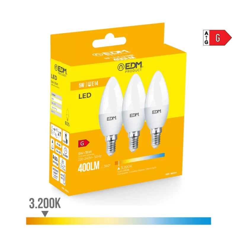 Pack of 3 LED bulbs EDM G 5 W E14 400 lm Ø 3,6...