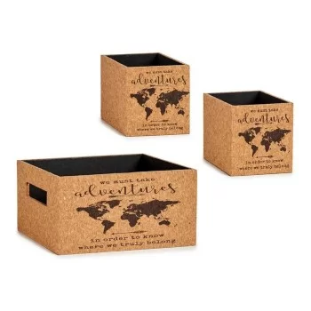 Set of decorative boxes Brown World Map 3 Pieces Cork MDF... 2