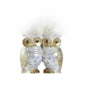 Decorative Figure DKD Home Decor White Golden Owls 10 x 8... 2