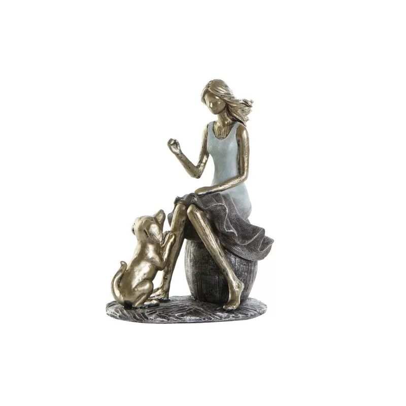 Decorative Figure DKD Home Decor Blue Golden Lady 13 x 8,5 x 17,5 cm