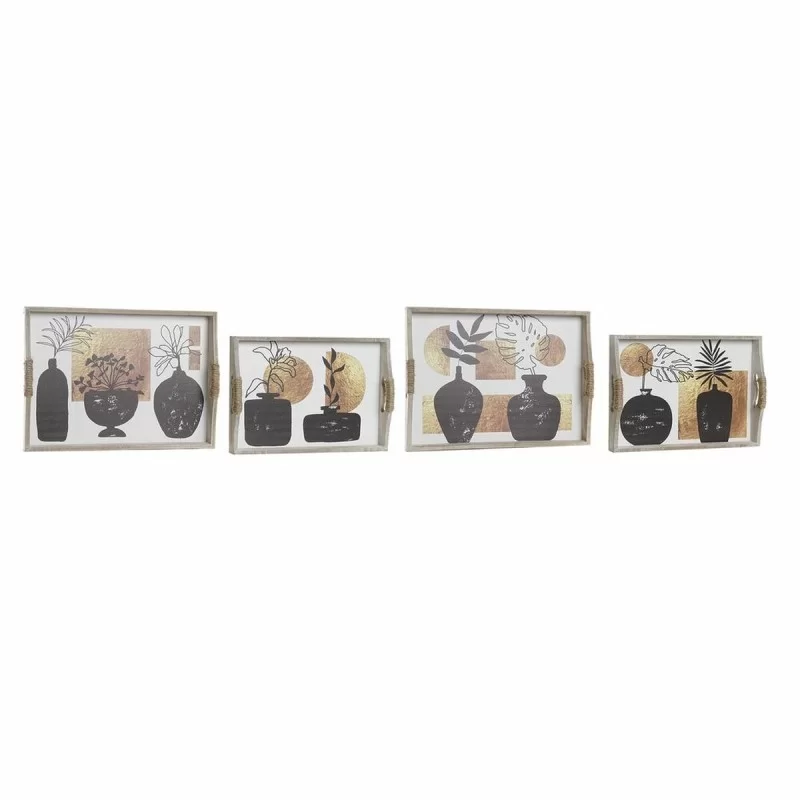 Set of trays DKD Home Decor Vase Black Golden White 40 x 30 x 6 cm Modern (2 Units)