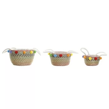 Basket set DKD Home Decor Polyester Pompoms (57 x 45 x...