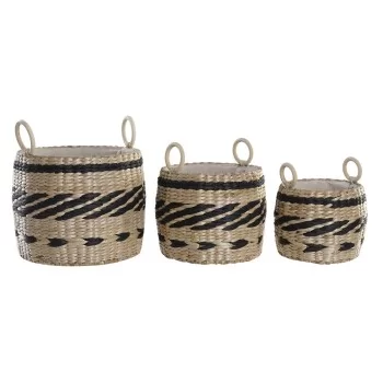 Basket set DKD Home Decor Black Natural Natural Fibre...
