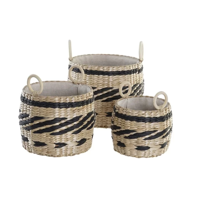 Basket set DKD Home Decor Black Natural Natural...