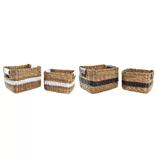 Basket set DKD Home Decor White Black Natural White/Black Polyurethane Wood Metal Natural Fibre Colonial 30 x 40 cm 32 x 25 x 20